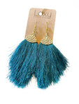 Tassels - teal feather style on brass