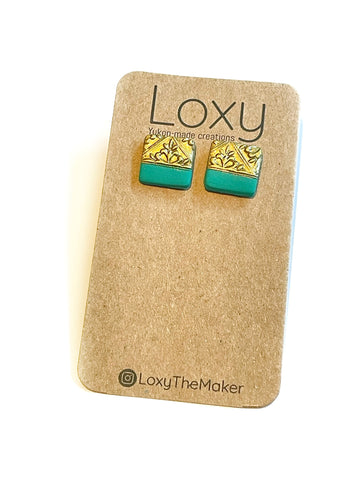Green with gold filigree studs - squares
