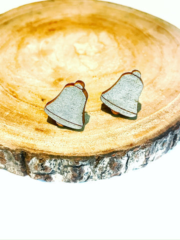 Christmas wood studs - silver bells