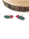 Christmas wood studs - holly