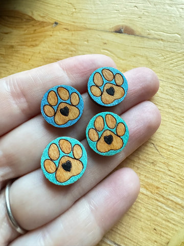 Wood - Dog paw print studs