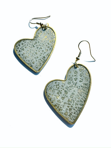 Blue grey & gold flecks - hearts in brass