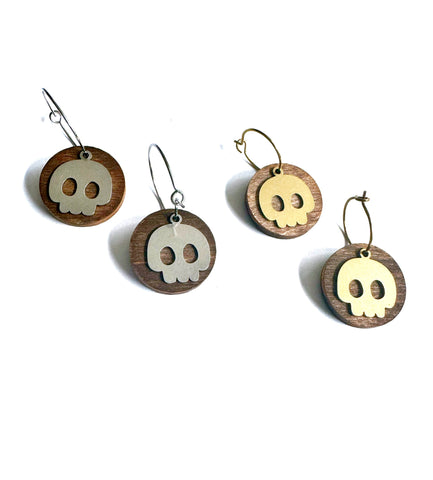 Wood Halloween - lil skulls on hoops