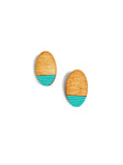 Wood - teal lines oval studs