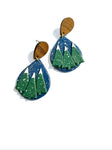 Blue with snow trees - triple on wood