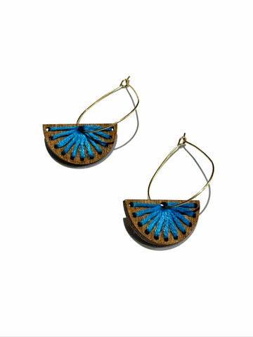 Wood embroidery - blue fan