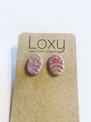 Pink and gold textured oval studs