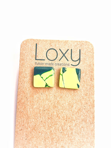 Neon yellow marble studs - squares
