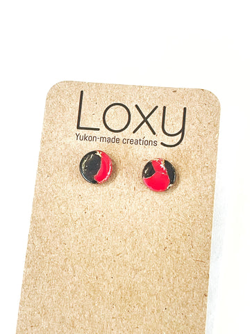 Red and black marble - small circle studs