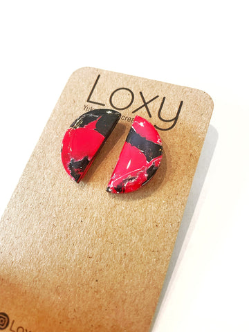 Red and black marble - half circle studs
