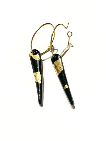Small long dangles - black gold on hoops